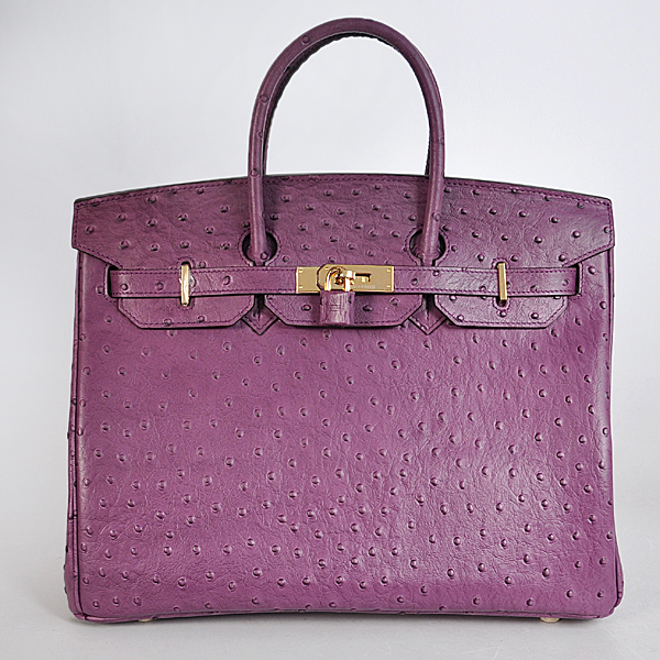 H35POSG Hermes Birkin 35CM viola Ostrich strisce di cuoio (oro)